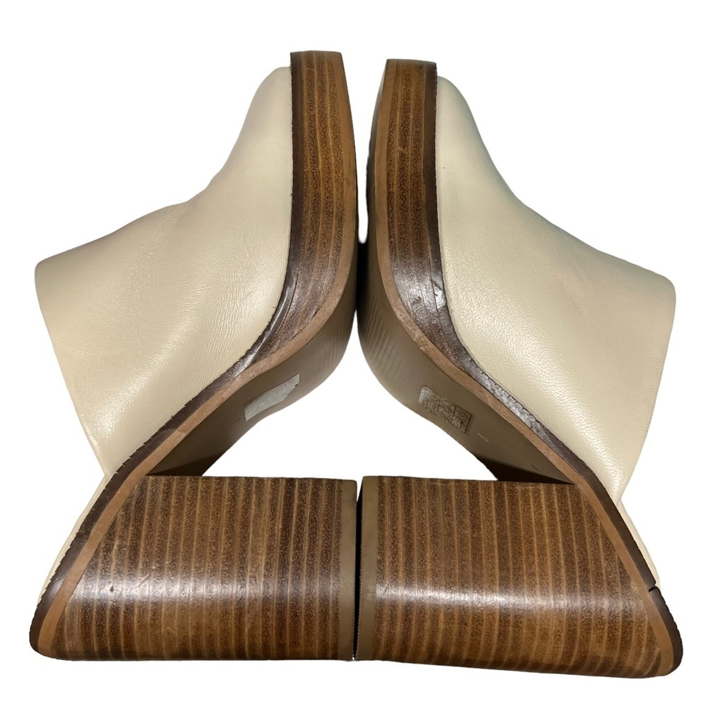 Nasty Gal Ivory Leather Chunky Wood Stacked Heel Mules - Picture 6 of 8